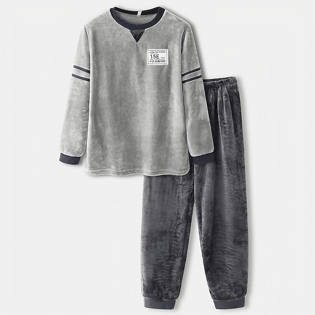  Homens Loungewear Roupa de Dormir Conjunto de Pijama Top e calça de pijama 2 Peças Tecido à moda Casual Conforto Casa Diário Flanela Conforto Gola Redonda Manga Longa Pullover Calça Jogger Cintura