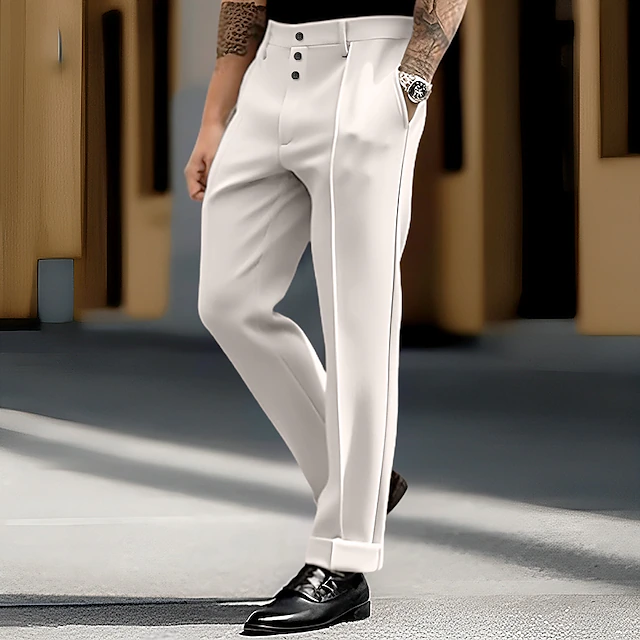 Men's Trousers Dress Pants Slacks Pocket Plain Comfort Soft Wedding Outdoor Daily Fashion Casual Black White 10