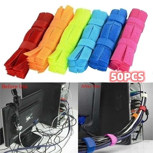  50PCS Reusable Velcro Cable Ties Cable Winder Hook and Loop Nylon Strap for Wires Management Cable Organizer Tools