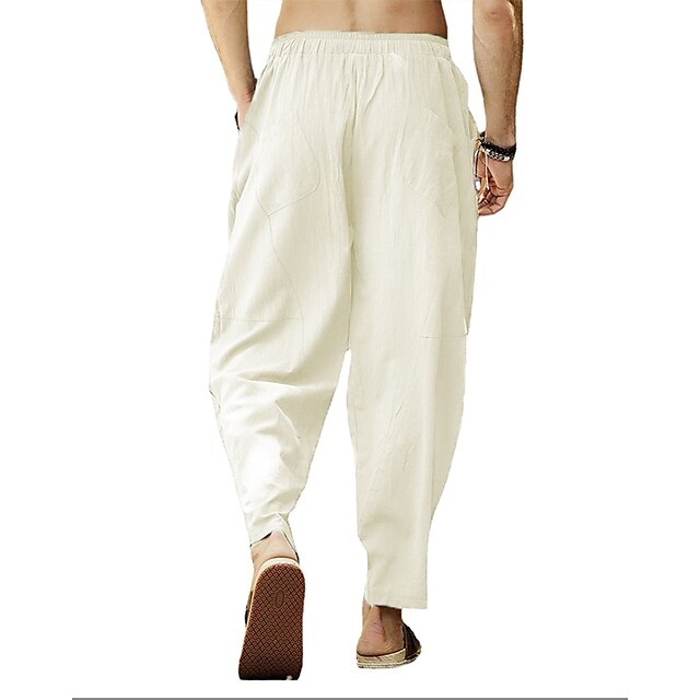 Men's Linen Pants Summer Pants Pocket Drawstring Plain Casual Daily ...