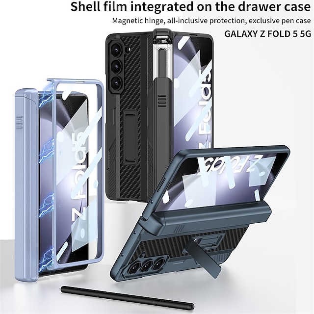  telefon fodral Till Samsung Galaxy Z Fold 5 Skal med stativ och skärmskydd Pennhållare Rustning PC