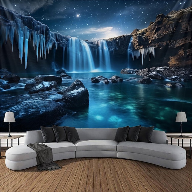  Sparkle Waterfall Landscape Hanging Tapestry Wall Art Large Tapestry Mural Decor Photograph Backdrop Blanket Curtain Home Bedroom Living Room Decoration