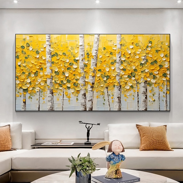  ręcznie robiony obraz olejny na płótnie dekoracje ścienne oryginalna żółta tekstura drzewa w całości do wystroju domu z rozciągniętą ramą bez malowania wewnętrznej ramy