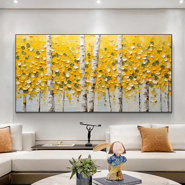 Handmade Oil Painting Canvas Wall Art Decor Original yellow tree texture trees in full for Home Decor With Stretched FrameWithout Inner Frame Painting 13