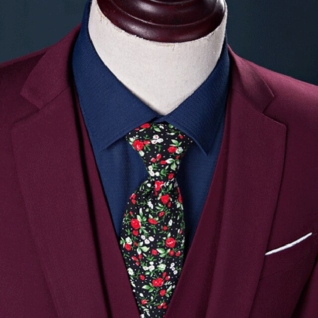 Black Burgundy Dark Blue Men's Party / Evening Ceremony Valentine's Day Suits 2 Piece