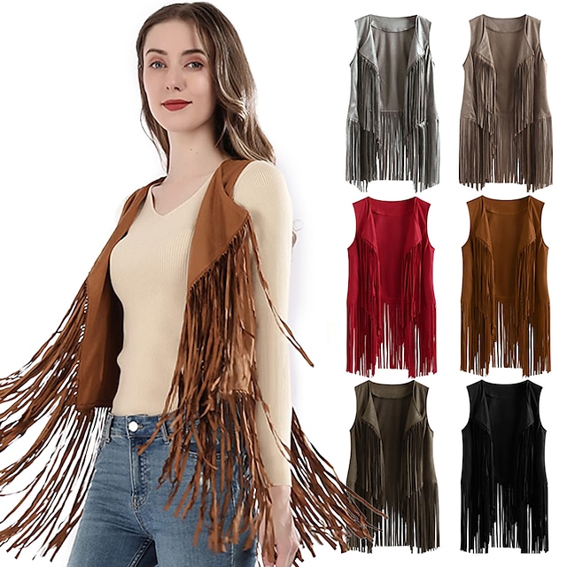  Retro Vintage 1970s Suede Vest Hippie Women's Tassel Fringe Party / Evening Top