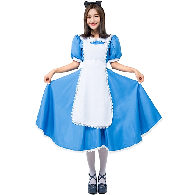  Alice in Wonderland Traje de Camarera Princesa Vestidos Vestido de niña de las flores Vestidos de tul Mujer Cosplay de película Cosplay Azul Víspera de Todos los Santos Carnaval Mascarada Vestido