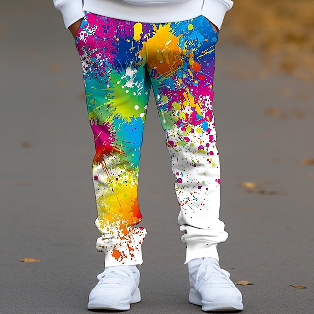  בנים מכנסיים גרפי תלת מימדיים צבע סתיו חורף בגדי רחוב אקטיביים פוליאסטר ילדים 3-12 שנים ספורט חיצוני קז'ואל התאמה רגילה