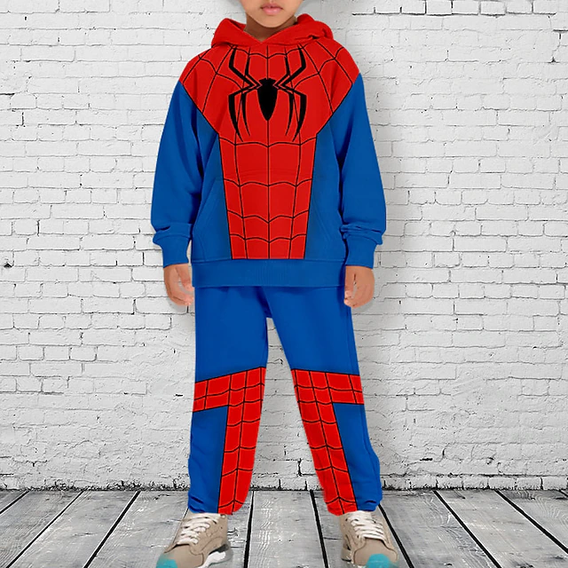 Boys 3D Spider Hoodie & Sweatpants Set Set Long Sleeve 3D Printing Fall Winter Active Fashion Cool Kids 3-12 Years Outdoor Vacation Street Regular Fit 6