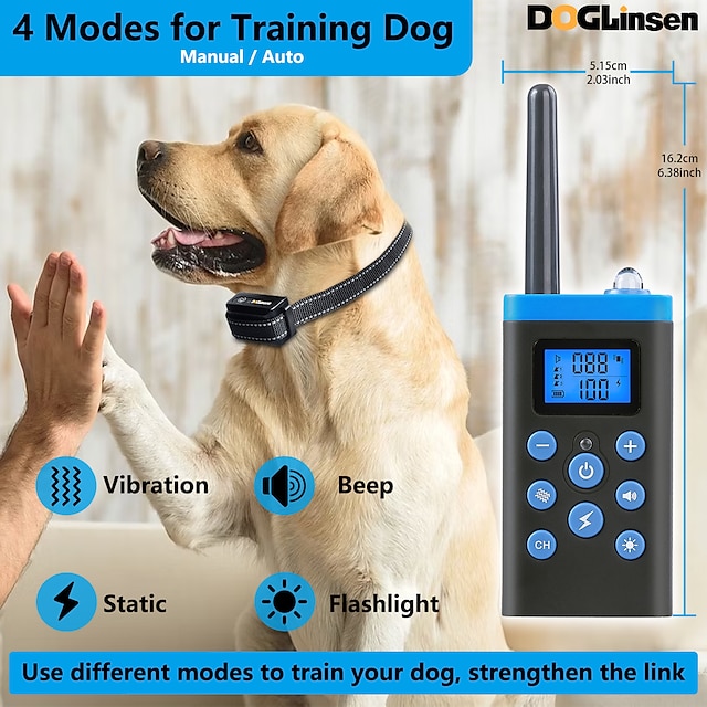  犬用ショック首輪 犬用トレーニング首輪 リモート防水電気犬首輪付き ビープ振動ショックライトと吠えモード付き 大中小型犬や子犬に適しています