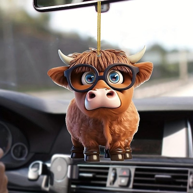  1pc Adorable Cartoon Cow Car Charm - Perfect for Christmas Tree Decorations & Car Interior Accessories!
