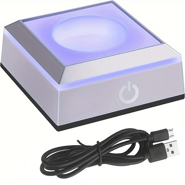  قاعدة ضوء LED بلاستيكية قابلة لإعادة الشحن USB، كريستال ثلاثي الأبعاد، زجاج، أكريليك أو مادة شفافة وشفافة، قاعدة عرض مفتاح لمس متغير اللون، 2.68 × 2.68 × 1.13 بوصة