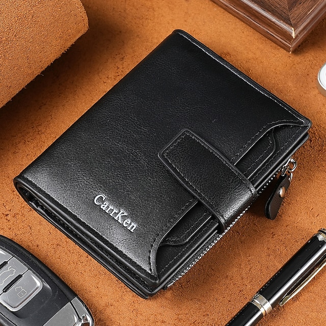 Men's Wallet Credit Card Holder Wallet PU Leather Daily Zipper Large Capacity Lightweight Durable Solid Color Dark Brown Black Brown