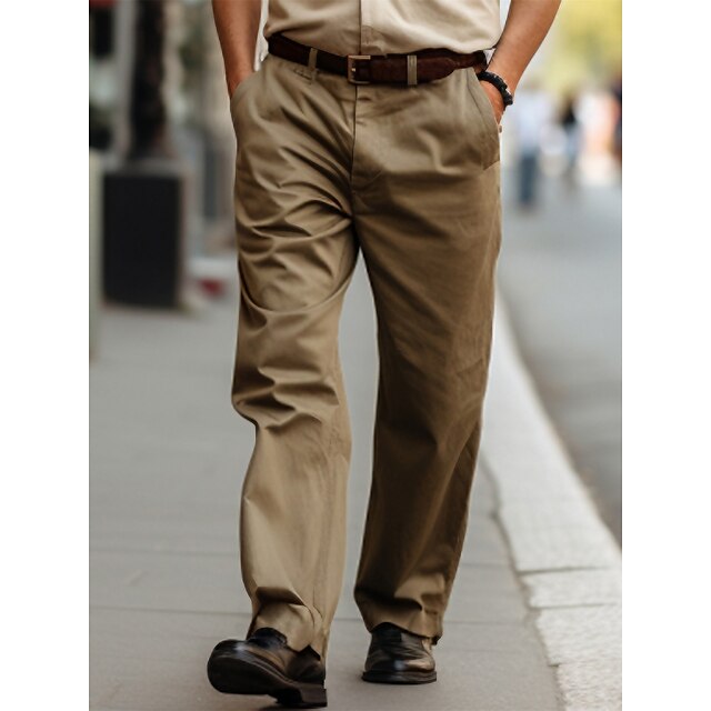  Men's Trousers Chinos Chino Pants Plain Pocket Comfort Breathable Cotton Blend Outdoor Daily Going out Fashion Casual Light Khaki Black