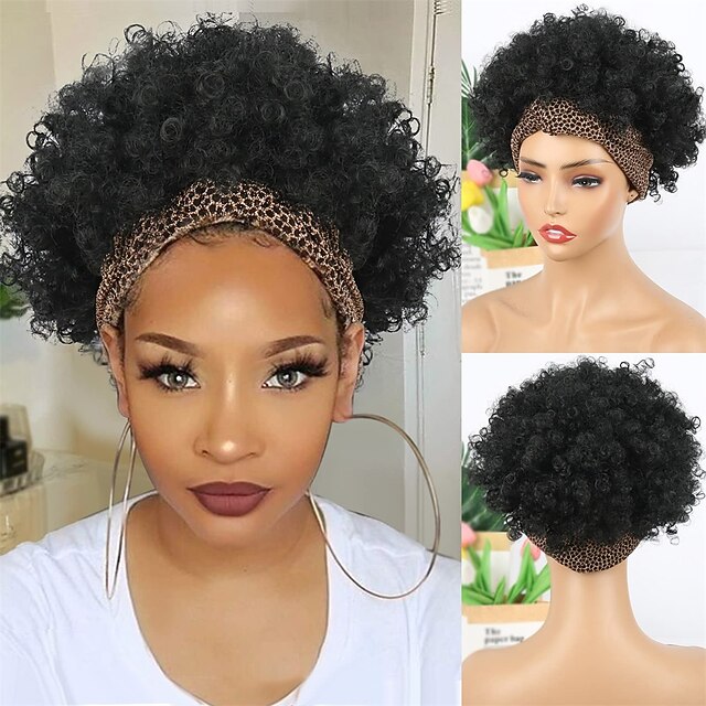 Afro Kinky Curly Wig Headband Wig Gray Wigs for Women Short Curly Afro