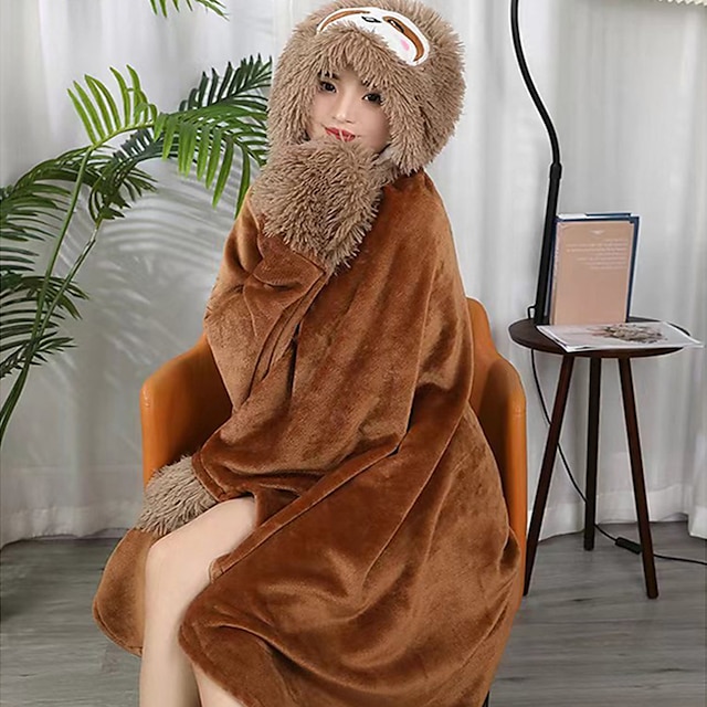  Double Layered Plush Nap Shawl Blanket Office Nap Air Conditioning Wearable Blanket flannel