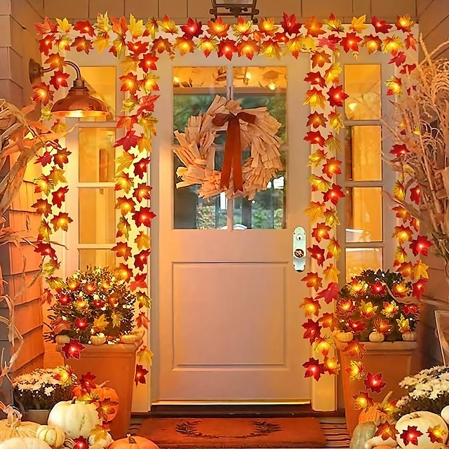  vaahteranlehtinen lyhtynauha halloween kiitospäivän lyhtynauha 6 metriä 40 valoa 3 metriä 20 valoa 1,5 metriä 10 valoa akkurasia tai usb-käyttöinen sisä- ja ulkopuutarha koristeellinen valonauha