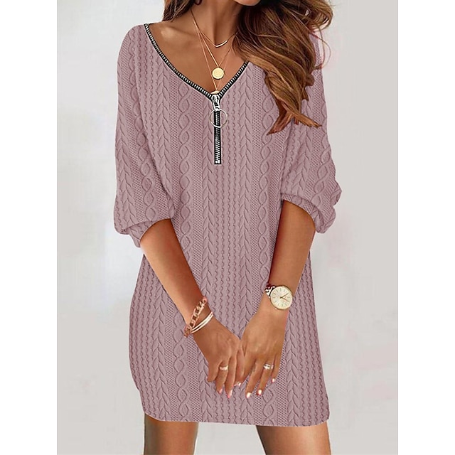  Women's Casual Dress Sweater Dress Winter Dress Zipper Mini Dress Fashion Streetwear Outdoor Street Daily Long Sleeve V Neck Loose Fit 2023 Pink Green Light Grey Color S M L XL XXL Size