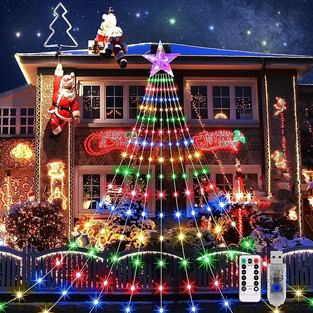 JIMACRO Weihnachtsbaum Außenlichter – 198 LEDs, USB, Wasserdicht Mit Fernbedienung
