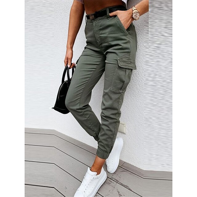  Women's Cargo Pants Skinny Pants Trousers Full Length Micro-elastic Fashion Streetwear High Waist Street Daily Green S M Fall Winter