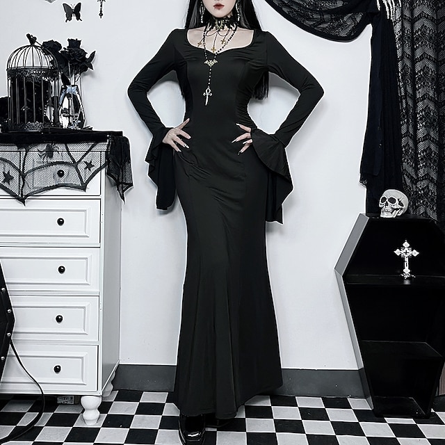 Punk og gotisk Sexy kostyme Kjoler Cosplay kostyme Havfrue kjoler Morticia Addams Dame Halloween Fest / aften Klubb Kjole