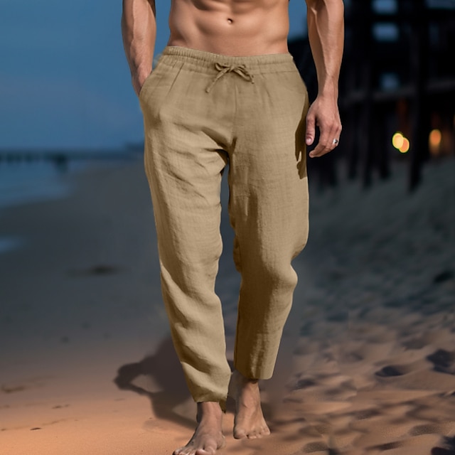  Men's Casual Linen Cotton Blend Summer Trousers