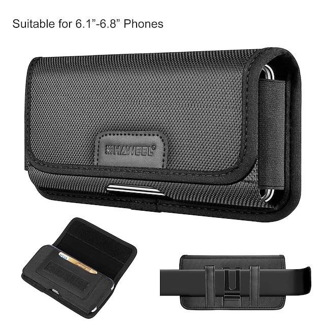  4.7-6.8 Inch Nylon Cloth Phone Belt Clip Horizontal Carrying Pouch With Card Slot