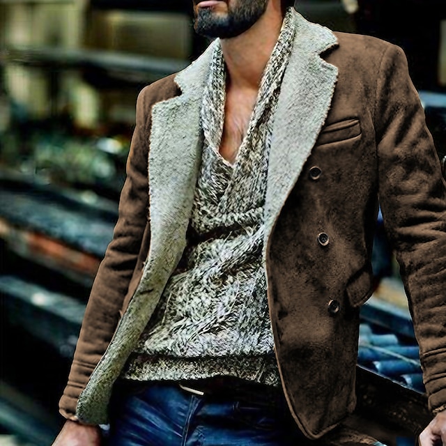  Per uomo Giacca in sherpa Giacca in pelle scamosciata marrone Casual Giornaliero Tenere al caldo Antivento Tasche Autunno Inverno Colore puro Streetwear Informale Bavero Standard Ecopelle Nero Cachi