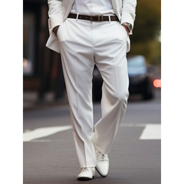  Men's Dress Pants Trousers Suit Pants Plain Pocket Comfort Breathable Outdoor Daily Going out Fashion Casual Black White
