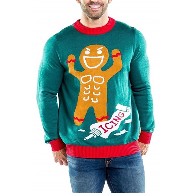 Santa Claus Gingerbread Casual Men's Knitting Print Ugly Christmas