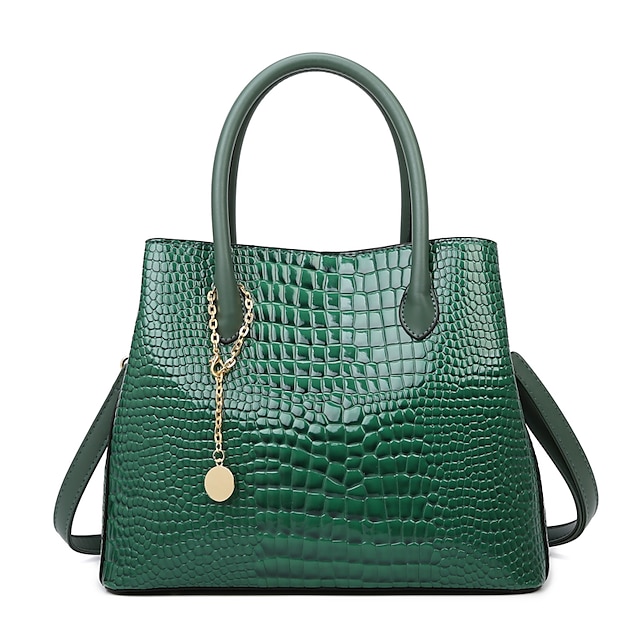 Women's Handbag PU Leather Daily Zipper Large Capacity Waterproof Solid Color Black Brown Green