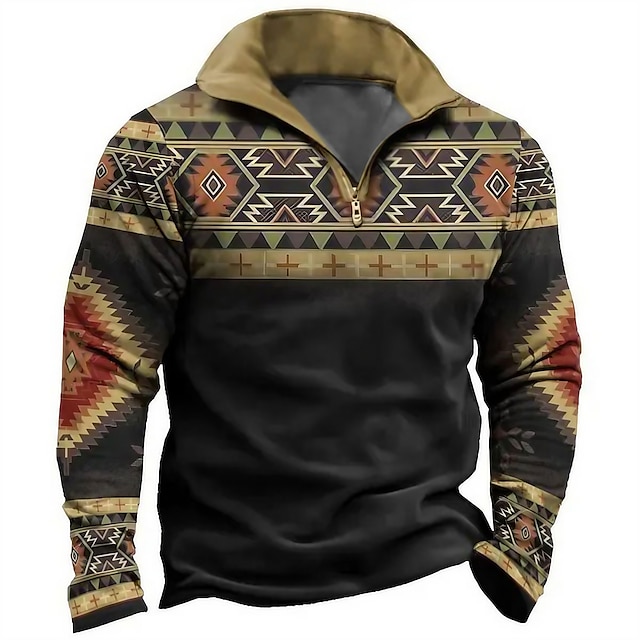  Tribal Graphic Prints Daily Classic Casual 3D Print Men's Holiday Going out Streetwear Sweatshirt Zip Sweatshirt Pullover Sweatshirts Blue Brown Green Quarter Zip Long Sleeve Spring &  Fall Print