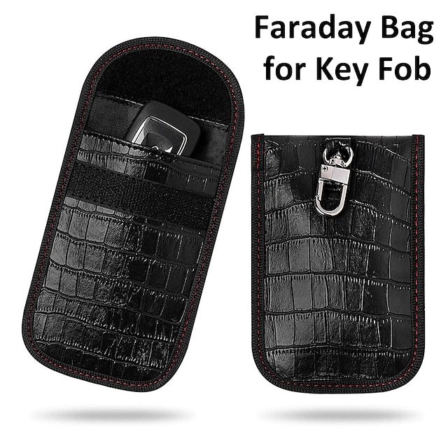  Τσάντα Faraday για Κλειδιά(2 Τεμάχια) Προστατευτής Κλουβί Faraday για Αναγνώριση RFID Προστατευτής Κλειδιού Επίπεδη Θωράκιση Από Υλικό Ανθρακονημάτων Αντι-Κλοπή Τσάντα Faraday