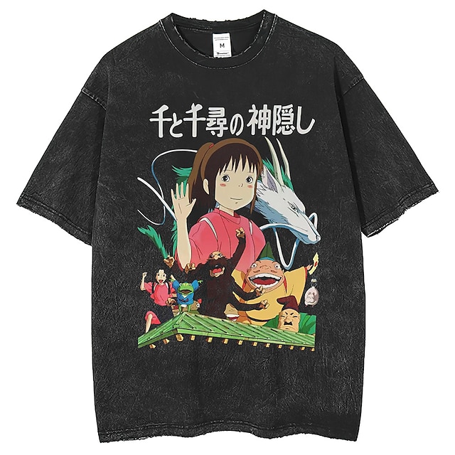  A Viagem de Chihiro Totoro Japonesa/Curta Camiseta lavada com ácido extragrande Imprimir Arte Gráfica Para Casal Homens Mulheres Adulto Hot Stamping Casual / Diário