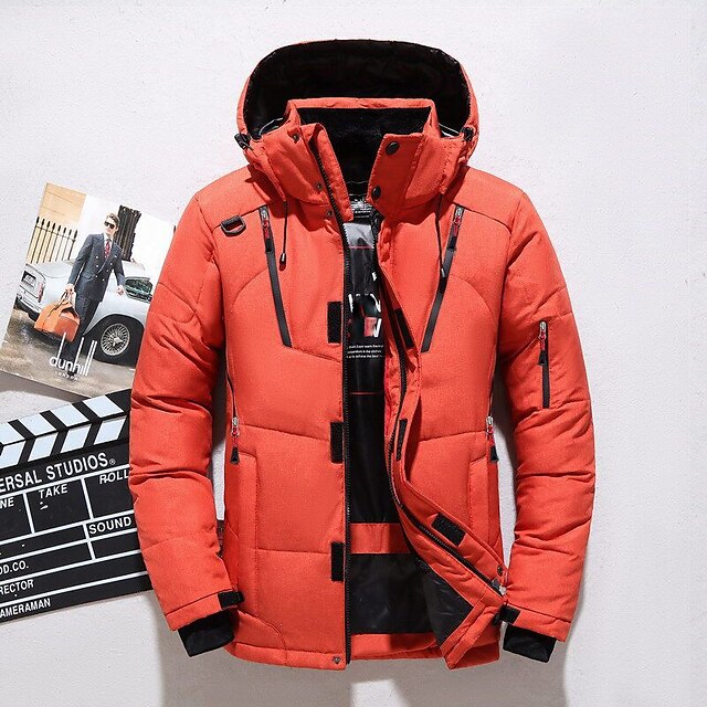  Men's Down Jacket Winter Coat Office & Career Date Casual Daily Outdoor Casual Solid / Plain Color Outerwear Clothing Apparel Black Blue Orange