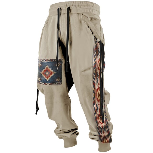 Tribal Vintage Men's 3D Print Sweatpants Pants Trousers Outdoor Street Casual Daily Polyester khaki S M L Mid Waist Elasticity Pants2