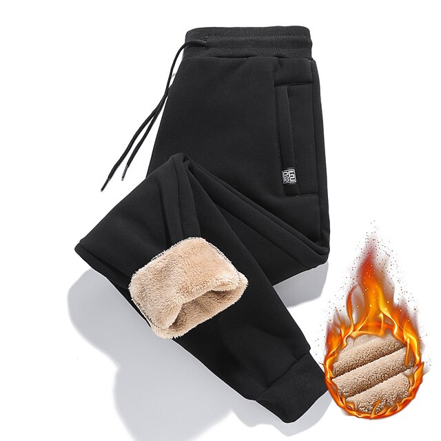  Men's Fleece Pants Sweatpants Joggers Winter Pants Trousers Plain Pocket Comfort Breathable 100% Cotton Outdoor Daily Going out Fashion Casual Blue Straight Leg Black