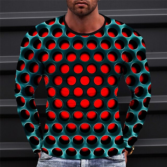 Men's Graphic Geometic T Shirt Long Sleeve T shirt 3D Print Crew Neck Shirt Fashion Designer Casual Sports Outdoor Holiday Going out Yellow Blue Red Spring & Fall Clothing Apparel S M L XL 2XL 3XL 5