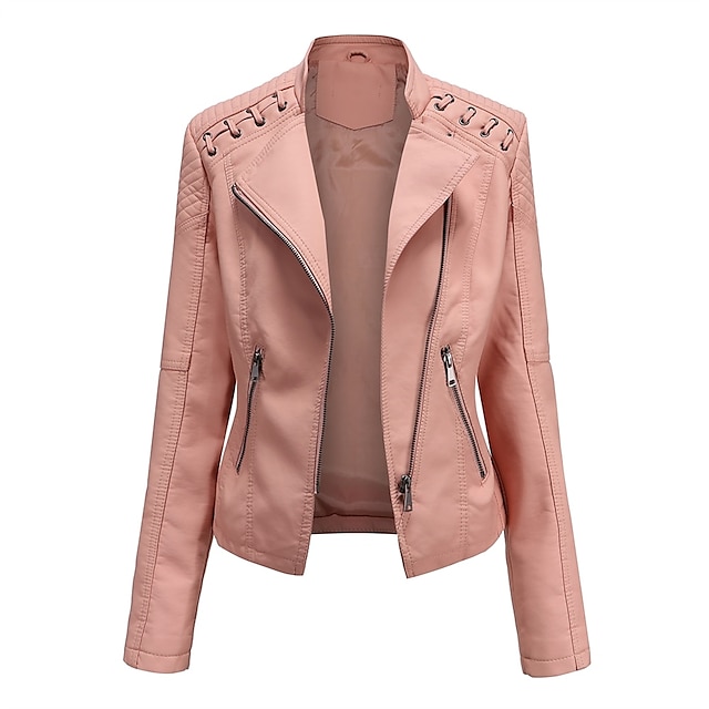  Veste en simili cuir pour femme veste de motard automne imperméable coupe-vent manteau hiver fermeture éclair revers vêtements d'extérieur modernes à manches longues vacances causales