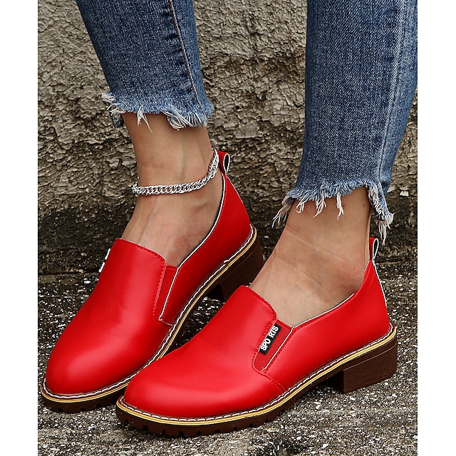  Pentru femei Pantofi Flați Slip-On-uri Mocasini Mocasini clasici Pantofi de confort Birou Zilnic Culoare solidă Toc Drept Vârf rotund Modă minimalism Imitație Piele Loafer Negru Rosu