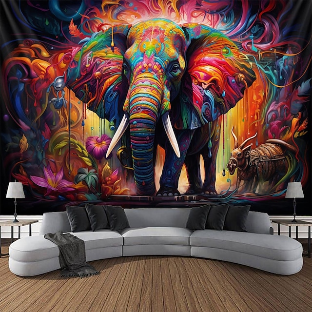 maleri fargerik elefant boho hengende billedvev veggkunst stor billedvev veggmaleri dekor fotografi bakteppe teppe gardin hjem soverom stue dekorasjon