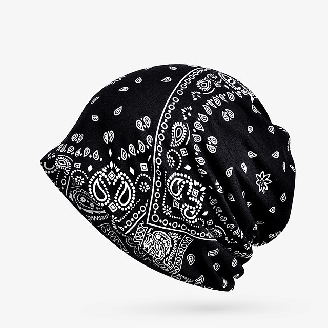 Unisex Beanie Hat Knit Beanie Black White Polyester Print Travel Outdoor Vacation Pattern Windproof Warm4