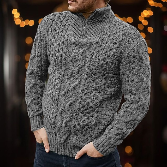 Per uomo Maglione irlandese Maglioni Aran Maglioni di Natale Pullover Maglione Maglione pullover con cerniera a un quarto A coste Cavi Maglia Standard Mezza Zip Lavorato a maglia Liscio Colletto alla
