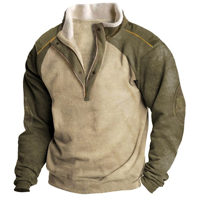 Men's Sweatshirt Quarter Zip Sweatshirt Khaki Half Zip Color Block Patchwork Sports & Outdoor Daily Holiday Polyester Streetwear Casual Thin fleece Fall & Winter Clothing Apparel Hoodies Sweatshirts2