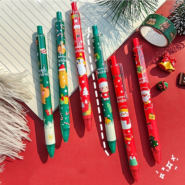  1 шт., рождественская выдвижная гелевая ручка Kawaii, 0,5 мм, черные чернила, милые ручки со снеговиками Санта-Клауса, праздничный подарок, школьные канцелярские принадлежности, случайный узор