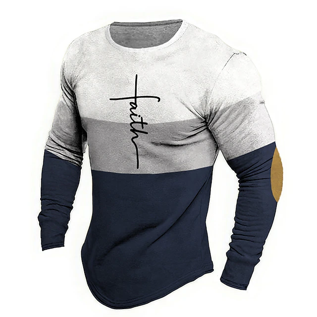 Men's Graphic Faith T Shirt Long Sleeve T shirt 3D Print Crew Neck Shirt Fashion Designer Casual Sports Outdoor Holiday Going out White Light Green Pink Spring & Fall Clothing Apparel S M L XL 2XL4