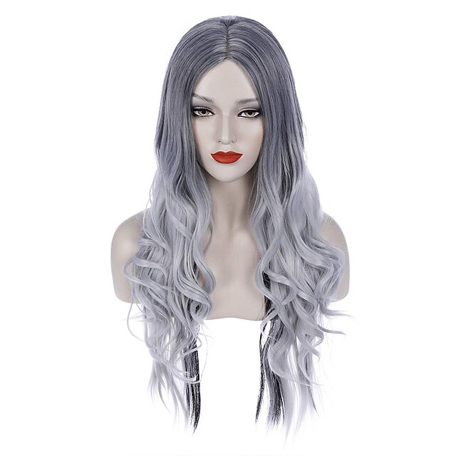 Silver Wigs for Witch Costume Grey Wigs for Women Long Curly Wavy Hair