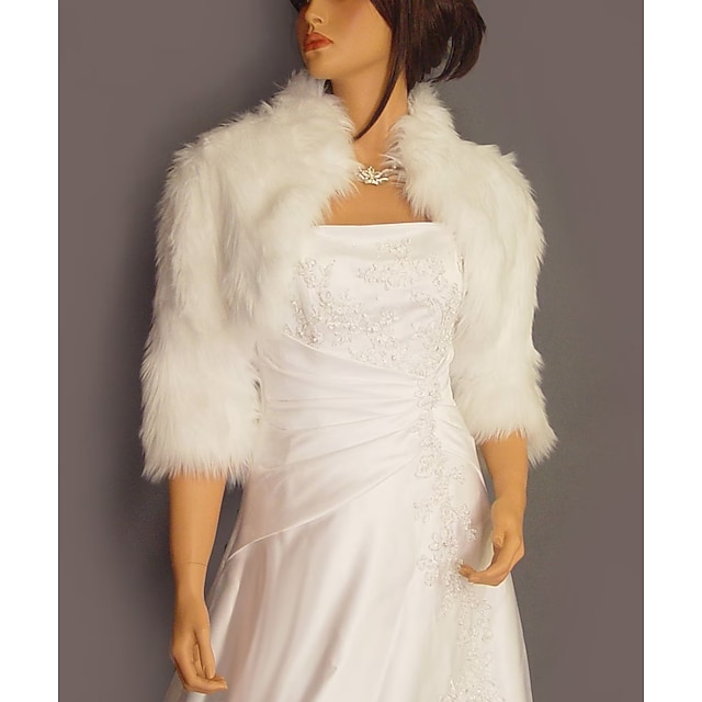  Faux Fur Wraps Shawls Women's Wrap Pure Elegant 3/4 Length Sleeve Faux Fur Wedding Wraps With Feathers / Fur For Wedding Fall & Winter