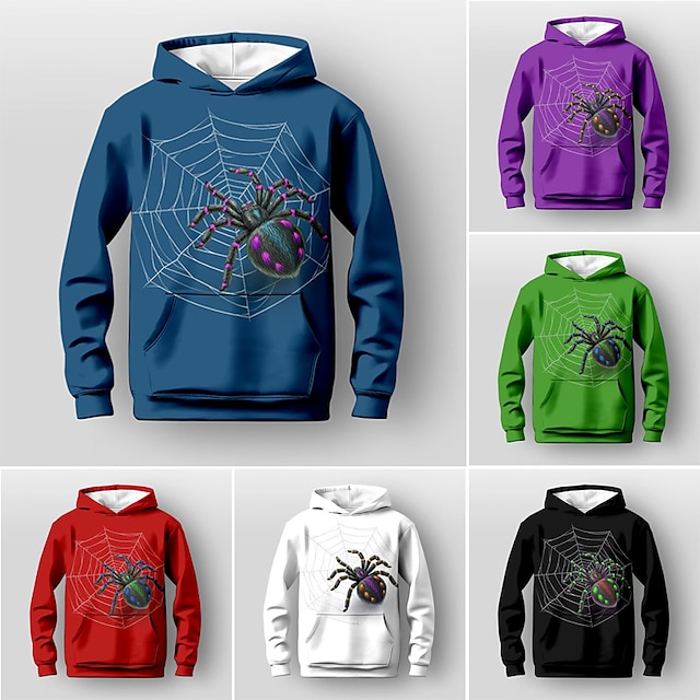  Halloween Boys 3D Graphic Spider Hoodie Long Sleeve 3D Print Spring Fall Winter Fashion Streetwear Cool Polyester Kids 3-12 Years Outdoor Halloween Regular Fit