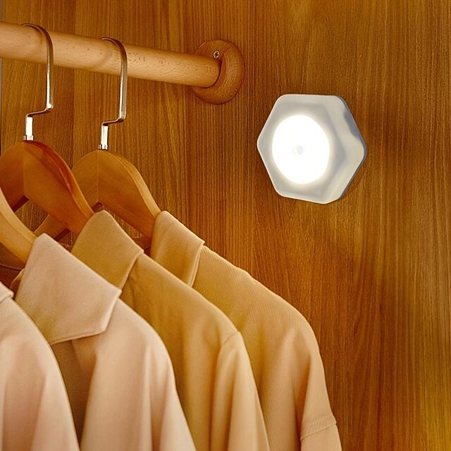 1 Pc white hexagonal motion sensor night light, bedroom small night light, night light, ambient light, white light, warm white light (without battery)2